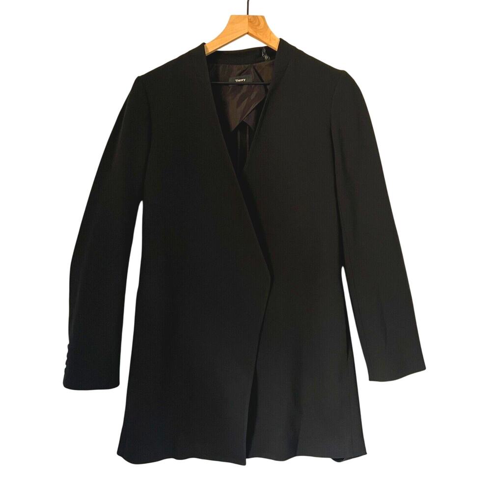 THEORY Winola Admiral Crepe Blazer Womens 4 Black Open Jacket Luxury Oversized